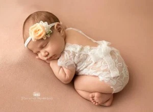 Newborn Baby Girl Lace Romper lace outfit Newborn photo Props Baby Shower gift  - Picture 1 of 10