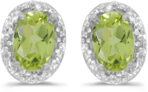 14k White Gold Oval Peridot And Diamond Earrings (CM-E2615XW-08) - Picture 1 of 1
