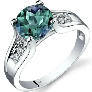 14K White Gold Lab-Created Alexandrite Diamond Cathedral Ring 2.25 Cts Sizes 5-9 - Picture 1 of 4