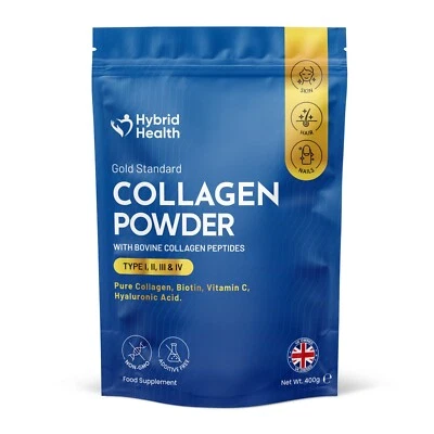 Hybrid Health Collagen Powder with Bovine Peptides | Type I, II, III, IV | 400g