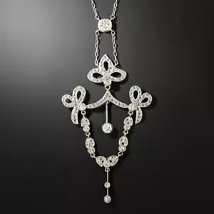 Collar de solapa de diamantes estilo eduardiano creado en laboratorio en plata esterlina 925 - Imagen 1 de 5