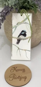 Bookmark/Page Marker laminated artwork Blue Fairy Wren bird With Tassel By Kenna - Picture 1 of 3
