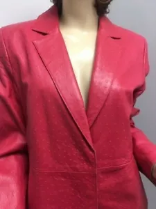 MaxMara Beautiful Leather Jacket ostrich print pink coral size 44 - Picture 1 of 8