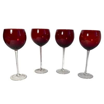 4 Lenox Holiday Gems Ruby Balloons Red Crystal Goblets Wine Glasses 9” w Box - Image 1 of 4