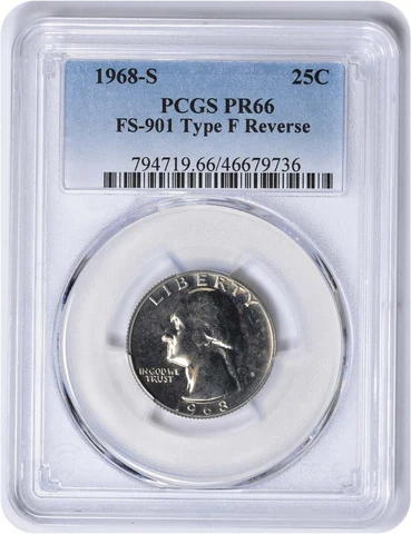 1968-S Washington Silver Quarter FS-901 Type F Reverse PR66 PCGS Cover