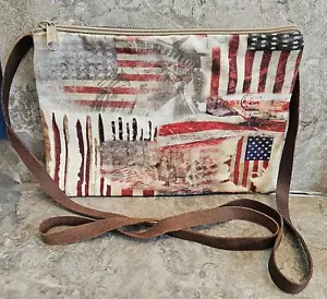 Bolso Bandolera Mujer-Correa de Cuero Hecho a Mano por Master Seamstress 8"X6" Bandera de EE. UU. - Imagen 1 de 4