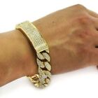 Gold Silver Plated Alloy 13mm 8.5" ID Cuban Link Cubic Zirconia Iced Bracelet