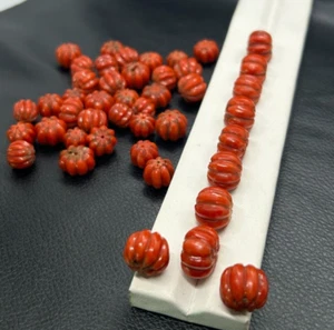 12 To 14 MM 25 Pieces Red Coral Melon Carving Beads Lot-Natural Italian Coral - Picture 1 of 7
