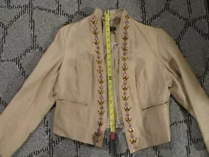 VENUS LEATHER JACKET- LARGE LEATHER SEQUINED BEADED GENUINE LEATHER SIZE LARGE- - Picture 1 of 12