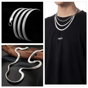 Fashion Retro Hip Hop Punk Flat Snake Bone Titanium Steel Necklace Gift Unisex - Picture 1 of 22