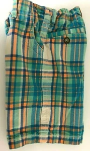 Unworn Boys 5 Aqua Blue Beige Plaid Check BABY GAP LONG SHORTS Adj Waist 5T - Picture 1 of 5