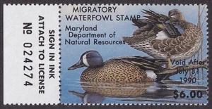 MATT'S STAMPS US SCOTT #16, $6 MARYLAND STATE DUCK STAMP 1989 MNH - Picture 1 of 3