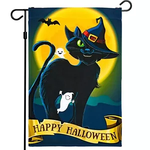 Bandera Jardín Halloween Otoño Decoración Gato Negro Murciélagos y Fantasmas 12"x18" Hogar - Imagen 1 de 7