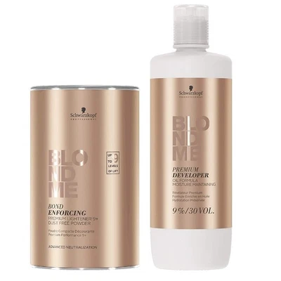 Schwarzkopf DUO BLONDME Aclarador 9 Blanqueador y Desarrollador 9% 33.8 OZ SET Foto 1 de 2