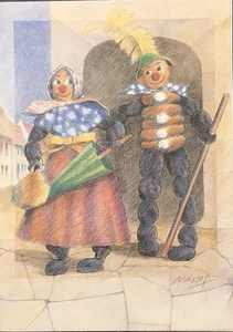 Vtg Christmas Greeting Card Adorable Gingerbread Couple Out On The Town Germany - Picture 1 of 3