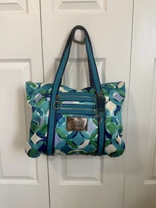 Coach Green and Blue Tote Bag, Poppy Kaleidascope Logo. Authentic - Picture 1 of 16