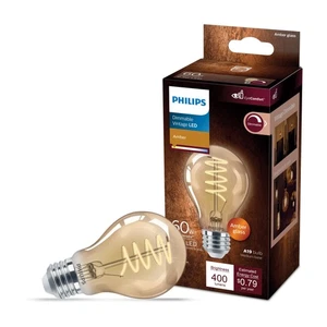 PHILIPS LED 60W A19 1-Pack Vintage Spiral Amber (2000K) 400 Lumen (6.5W = 60W) - Picture 1 of 9
