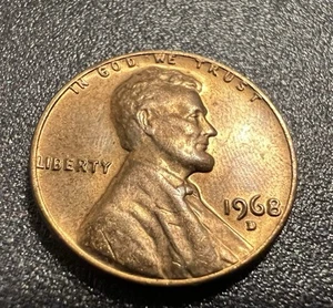 1968 D Penny Struck Through Staple, L In Liberty , In God We Trust on Rim Error - Picture 1 of 9