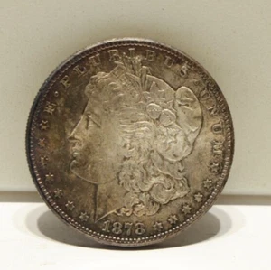 1878 S US Morgan Silver Dollar $1 Unc Rainbow Toning - Picture 1 of 4