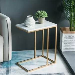 Marble Side Table C Shaped Couch Laptop Coffee Table Slide Under Sofa Bed Indoor - Picture 1 of 12