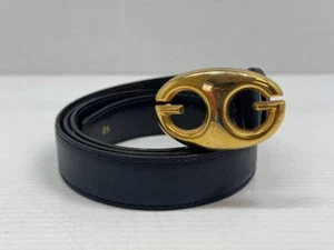 Vintage Gucci Belt Made In Italy Black & Gold GG Logo - Picture 1 of 7