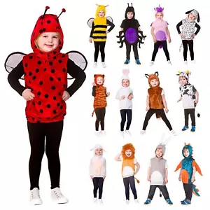 Kids Animal Costume Tabard Character Hood Ears Tail Childs Fancy Dress - Picture 1 of 14