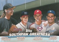 2001 Topps Combos #TC17 Southpaw Greatness Johnson Spahn Carlton Koufax Insert
