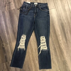 L'AGENCE Women's Luna High Rise Chain Straight Dark Jeans Raw Hem Sz 25 New - Picture 1 of 12