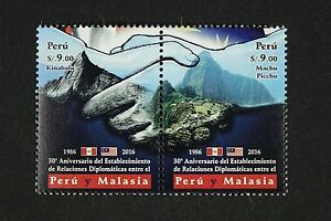 Peru 2016 Malaysia Berge Machu Picchu Dipl. Beziehungen Flaggen Postfrisch MNH