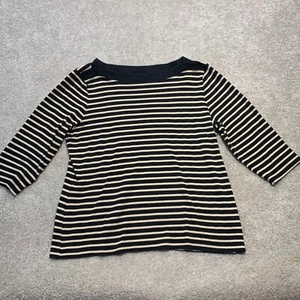 Karen Scott Boatneck Top Womens XL Black tan Stripe 3/4 Sleeve Office Capsule - Picture 1 of 10