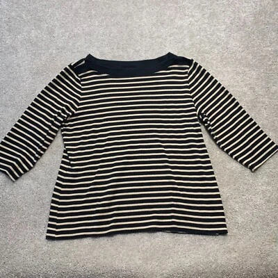 Karen Scott Boatneck Top Womens XL Black tan Stripe 3/4 Sleeve Office Capsule - Image 1 of 4