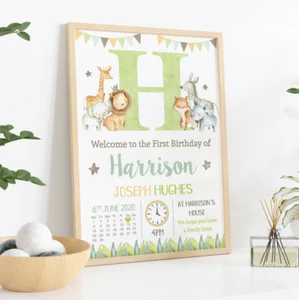 Personalised Jungle 1st Birthday Print • Jungle Welcome Sign • Jungle Birthday - Picture 1 of 3