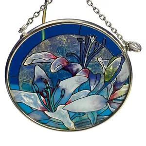 AMIA Sun Catcher 3.5" Round Glass Iridescent Flowers - Picture 1 of 4