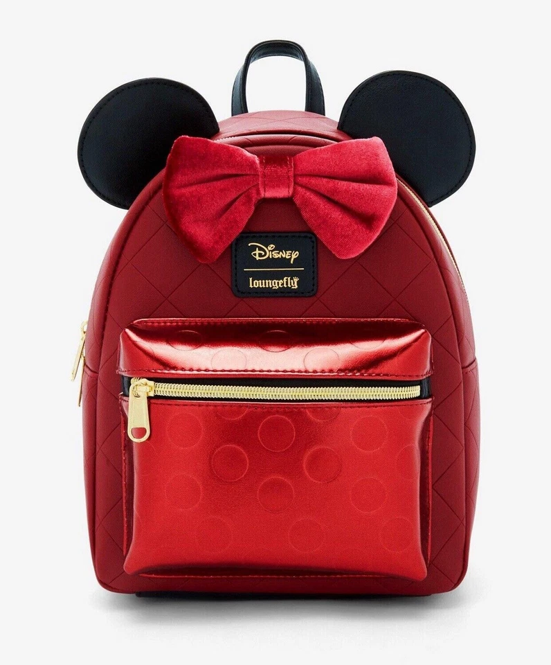 Mini Mochila Loungefly Disney Minnie Mouse Borgoña Terciopelo Arco Nueva Foto 1 de 1