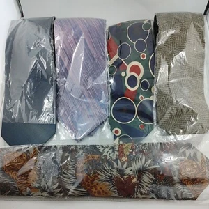 Men's Silk Ties Necktie Mixed Lot Of 5 Gray Green Purple Animal New a18 - Picture 1 of 5