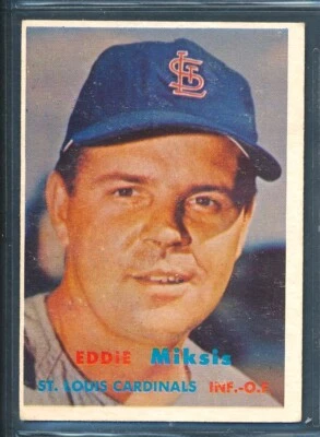 1957 Topps #350: EDDIE MIKSIS 4th Series SP, St. Louis Cardinals ~ EX to EX-MT - Image 1 of 2