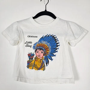 Vintage 90s Oklahoma Little Chief Single Stitch Youth Small Short Sleeve T Shirt - Picture 1 of 5