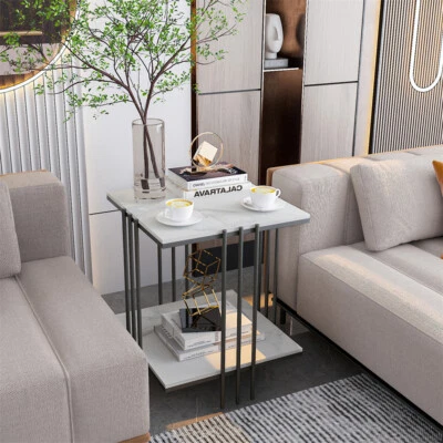 Heavy Duty Side End Table Coffee Table with White Marble Top For Small Space US - Image 1 of 4