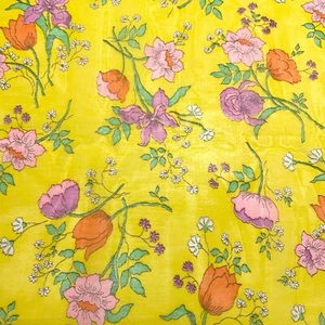 Vintage Florals on Yellow Sheer Voile Fabric by the HALF YARD 18" x 44" - Picture 1 of 4