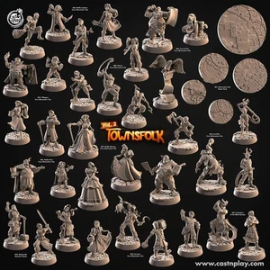 Townsfolk Vol 2 de Cast N Play Minis de resina DnD impresas en 3D - Imagen 1 de 56