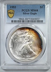1993 American Silver Eagle $1 PCGS MS68 - DUAL SIDED TONED! - Picture 1 of 4