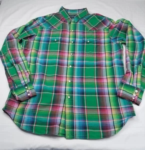Polo Ralph Lauren vintage diamante perla snap camicia uomo grande a quadri western - Foto 1 di 9