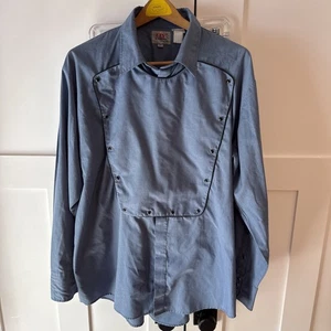Vintage Western Blue Ely Diamond Bib Mens Extra Large Pearl Snap Button Up - Picture 1 of 10