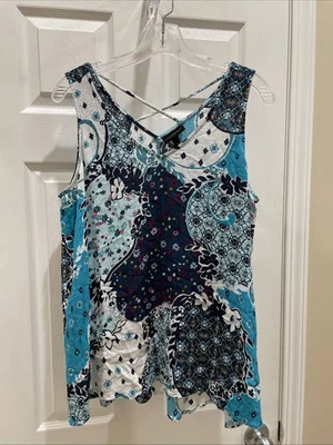 Camiseta sin mangas Lane Bryant para mujer hermosa diseño azul blanco talla 18 tan linda Foto 1 de 3