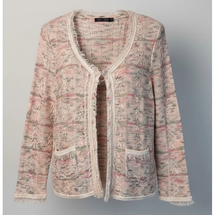 NIC+ZOE Cárdigan Suéter M Mujer Rosa Multi Lana Merino Flecos Borde Frente Abierto Foto 1 de 4