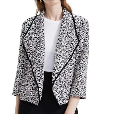 Blazer Calvin Klein Mujer 8 Negro Blanco Tejido Frente Abierto Preppy Chaqueta de Carrera Foto 1 de 4