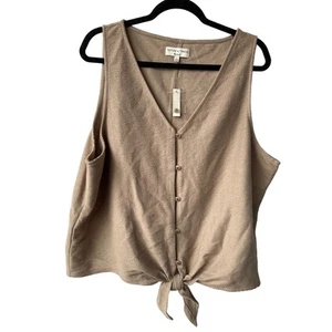 Madewell Texture & Thread 100% Cotton Tan Sleeveless Button Accent 3X - Picture 1 of 8