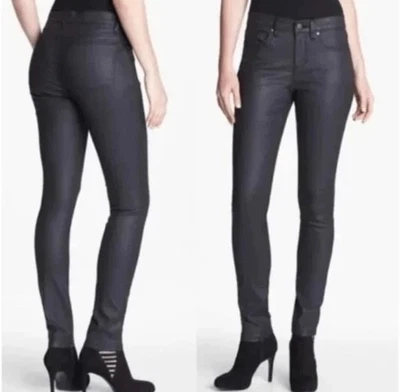 Pantalones de mezclilla ajustados recubiertos de cera de algodón orgánico negro Eileen Fisher talla 8 Foto 1 de 4