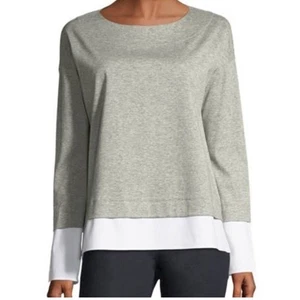 Top Lafayette 148 grigio e bianco cotone Gabriel TwoFer overlay, collo barca taglia 1X - Foto 1 di 5