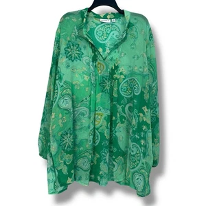 Susan Graver Damen-Tunika grün Paisleymuster durchsichtig Popover fließend Top 3X leicht - Bild 1 von 8